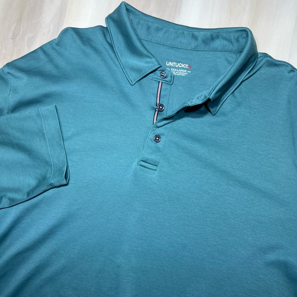 UNTUCKit Mens 3XL Damaschino Long Sleeve Polo Shirt Reg Fit Forest Green Cotton